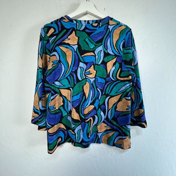 Chico's Womens Abstract Print 3/4 Sleeve Henley Top Size 1, US Medium Multicolor - Picture 2 of 7